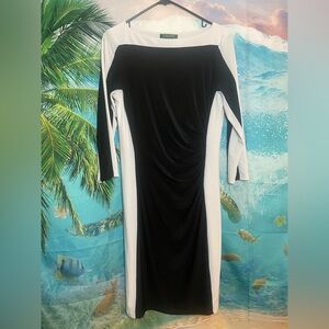 Lauren Ralph Lauren Elegant Black and White Long Sleeve Dress size 10